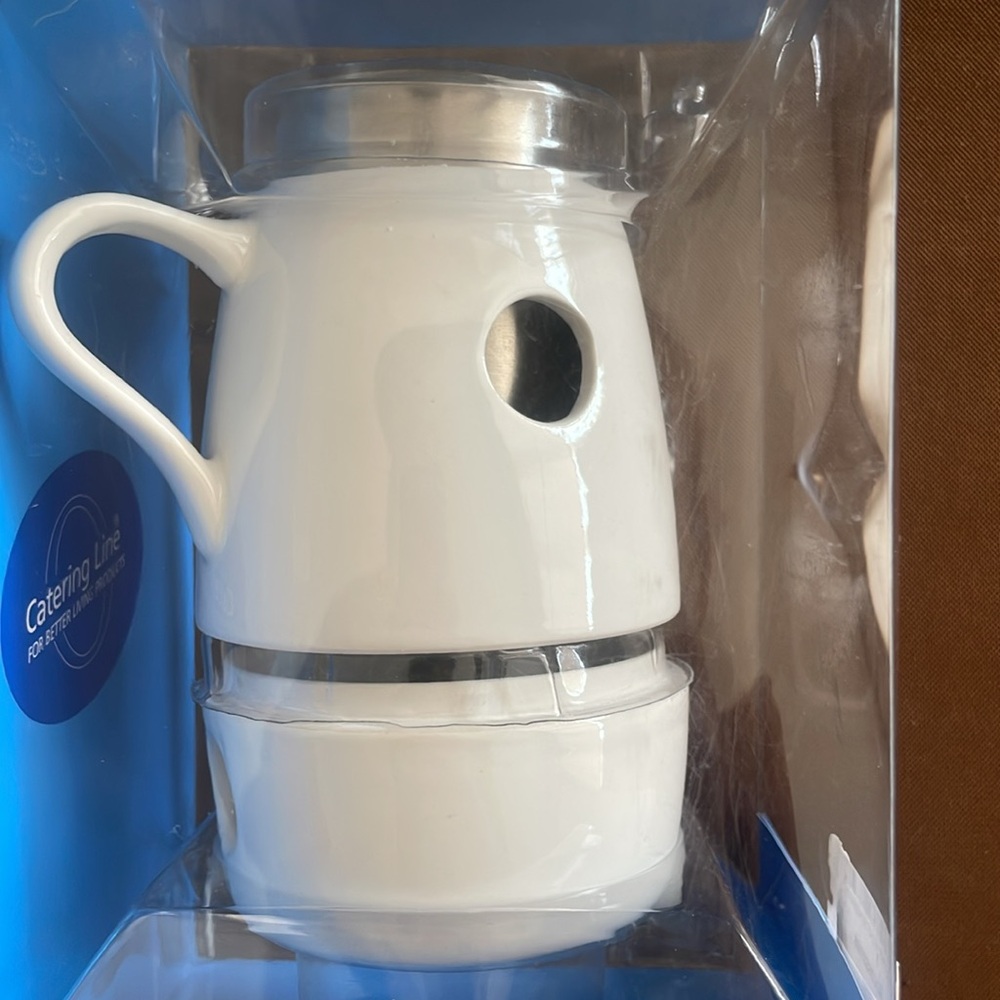 Choco Bliss Ceramic Chocolate Warmer Mug Cup and Straw Spoon Fondue Set NWT